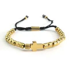 Cross-border Stainless Steel Gold-plated Cross Pineapple Beads Beaded Weave Bracelet - Cross Bracelet Gold - View 1
