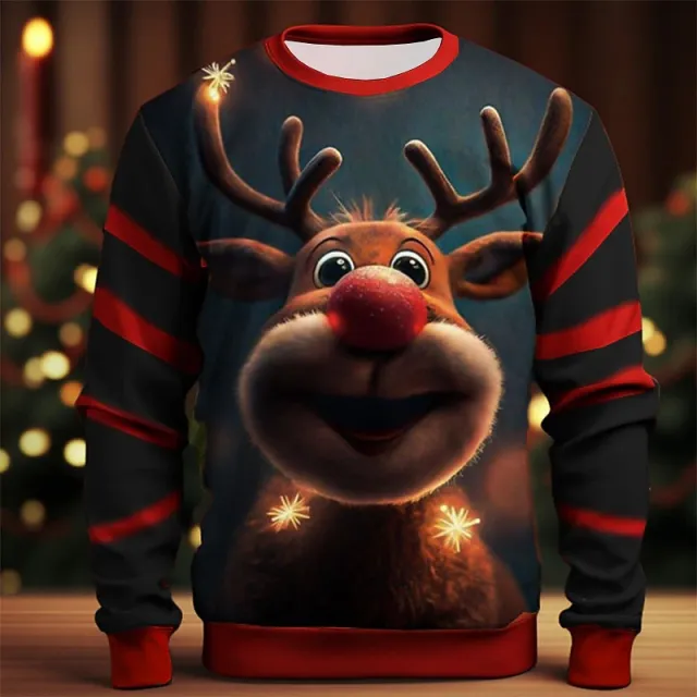 Christmas Elk Printing Round Neck Sweater Base Shirt Color Matching Rnst2410306 3Xl - Shop at LoveMi