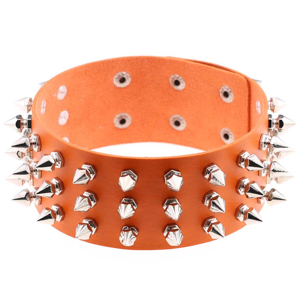 Title 11, Three-row tapered rivet leather necklace