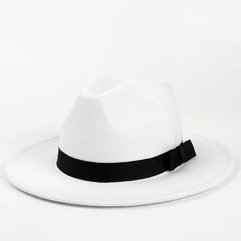 Woolen Fedora Hat Men's And Women's Big Brim Top Hat Felt Hat - White