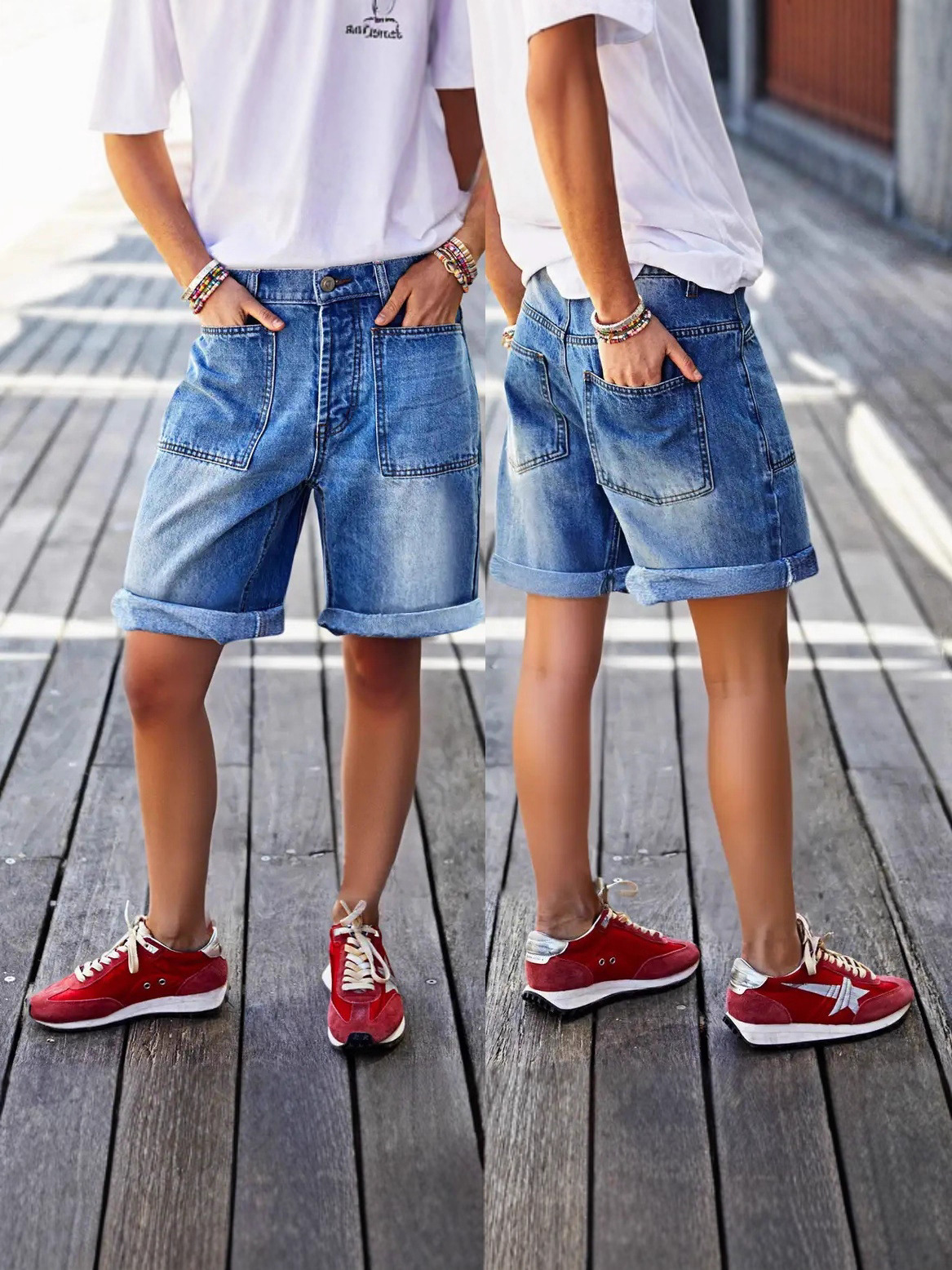 Comfort Stretch Mid-Rise Bermuda Straight-Leg Denim Shorts Comfort Stretch Mid-Rise Bermuda Straight-Leg Denim Shorts