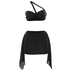European And American Sexy Solid Colour One-shoulder Halter Tube Top Hip Skirt Suit - Black - View 1