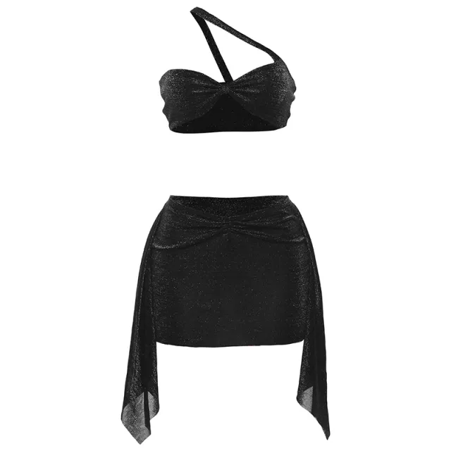 European And American Sexy Solid Color One shoulder Halter Tube Top Hip Skirt Suit Black - Shop at LoveMi