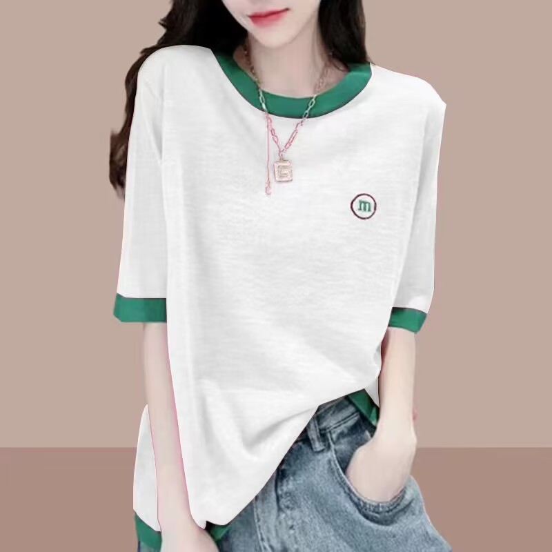 Short Sleeve Slub Cotton T-shirt Women's Thin Large Size Loose