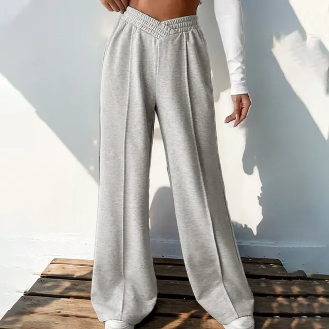 High Waist Pure Color Wide leg Casual Pants Women Light Gray - Shop at LoveMi