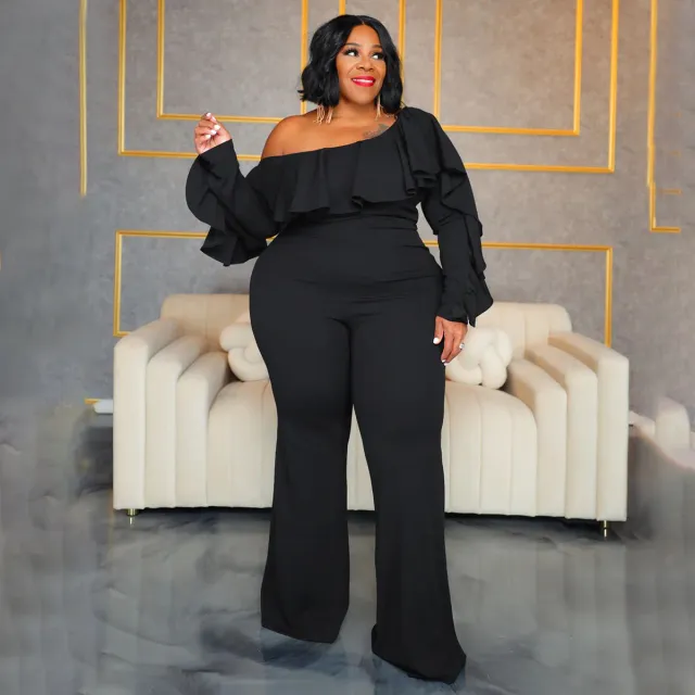 Solid color Fashionable Loose fit Off shoulder Tube Jumpsuit For Women Black - Shop at LoveMi