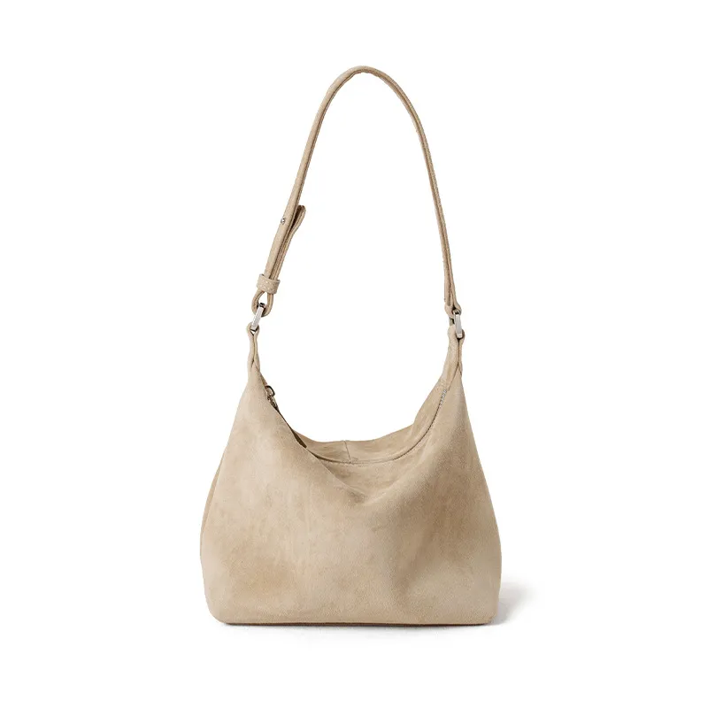 Large Capacity Light Luxury High-grade Goat Skin Suede Tote Bag - Apricot