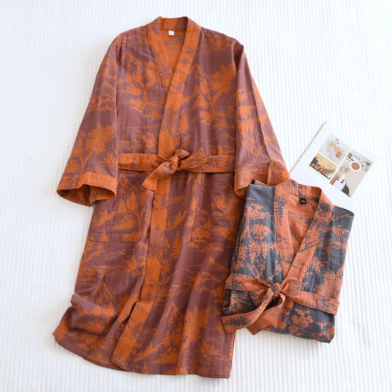 Couple Cotton Loose Bathrobe Lace Women's Double