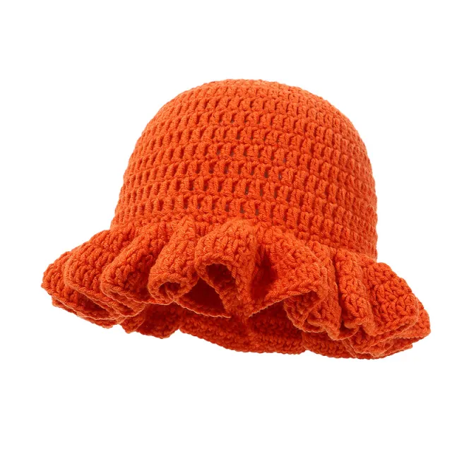 Knitted Pleated Ruffled Fashion Woolen Hat Orange - Shop at LoveMi