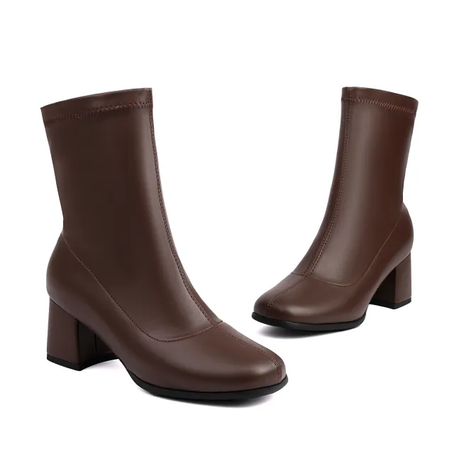 Elegant High Heel 40 48 Plus Size Versatile Zipper Low cut Women's Ankle Boots Brown - Shop at LoveMi