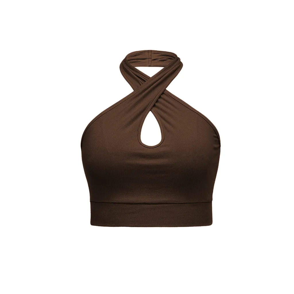 Women's Halter Backless Knitted Vest Top - Gsbm019 Brown