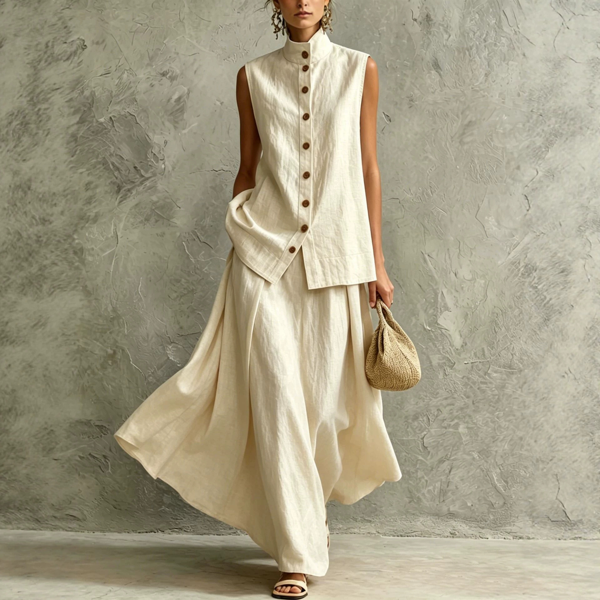 Solid-color Fashion Shirt Top Skirt Set