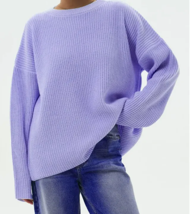 Spring And Autumn Loose Solid Color Knitted Pullover Sweater Purple - Shop at LoveMi