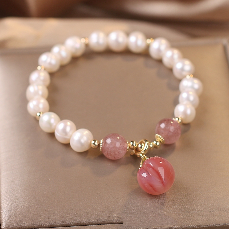 Natural Freshwater Pearl Peach Pendant Bracelet