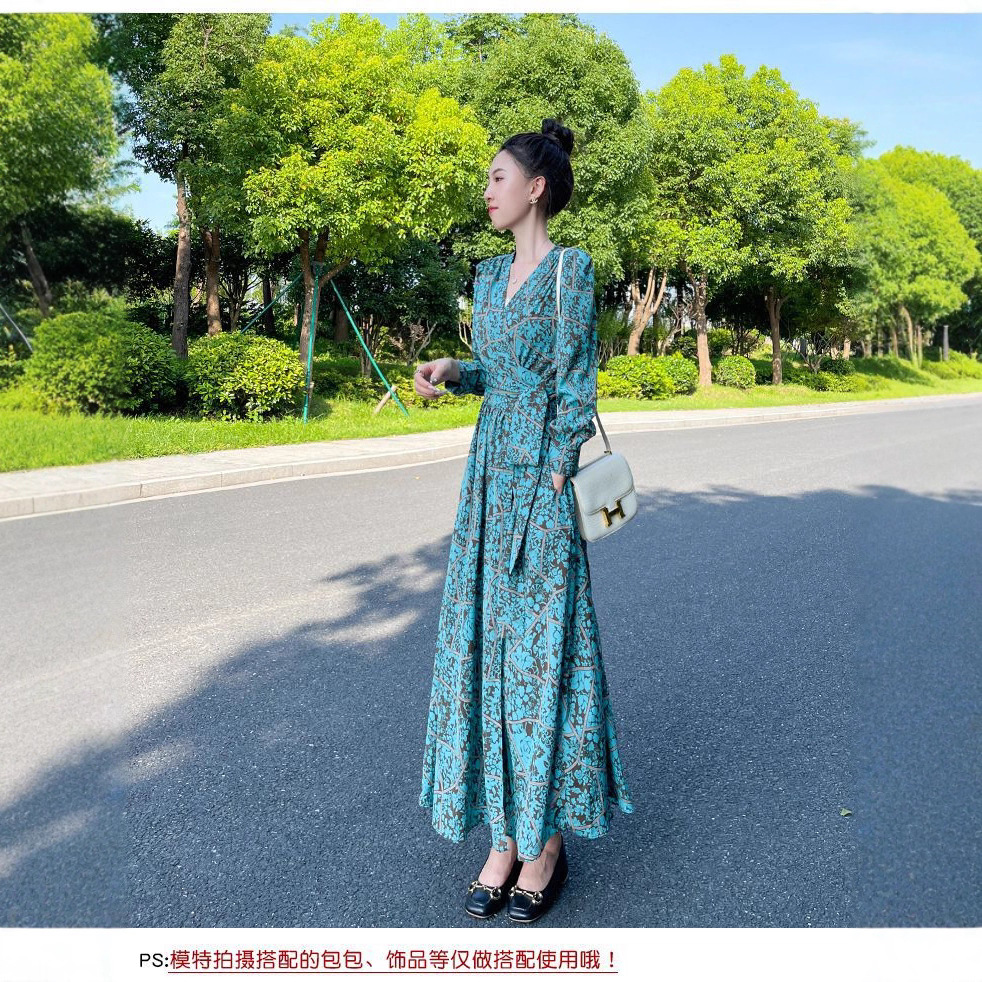 French style Cinched Chiffon Maxi Dress Green - Shop at LoveMi