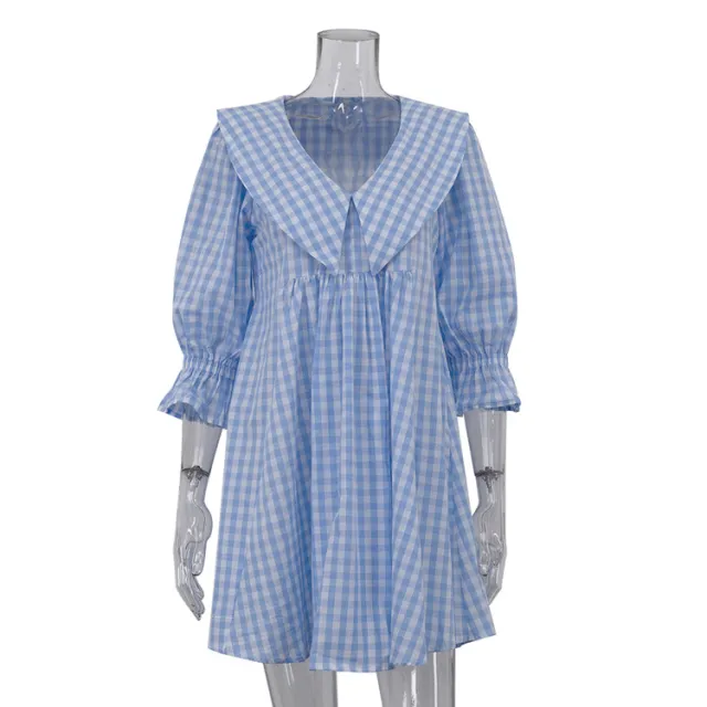 Elegant A line Work Dress With A Peter Pan Collar Blue - Shop at LoveMi