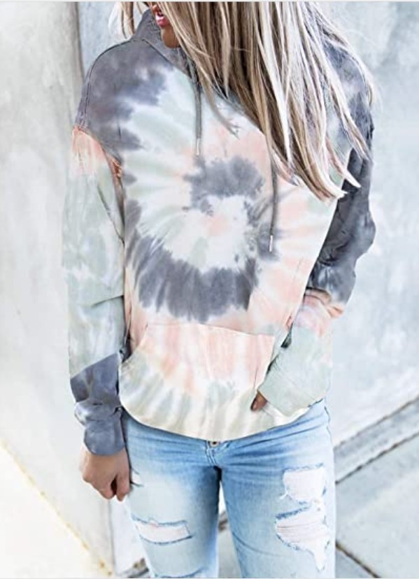 Title 28, Tie-Dye Printed Sweater Loose Hooded Long Sleev...