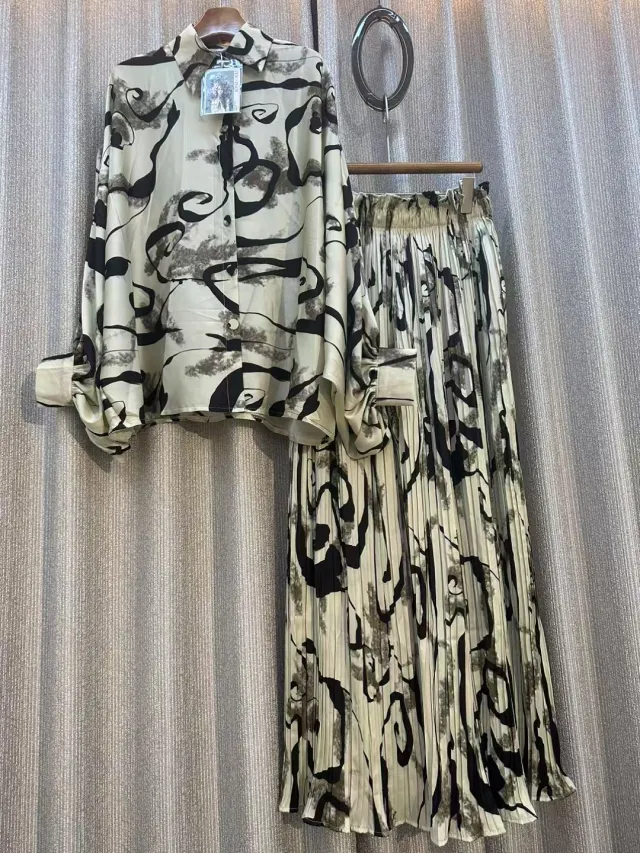 Personalized Printed Shirt Top High Waist Draped Wide Leg Pants Two piece Set As Shown In Figure 40 Style Av - Shop at LoveMi