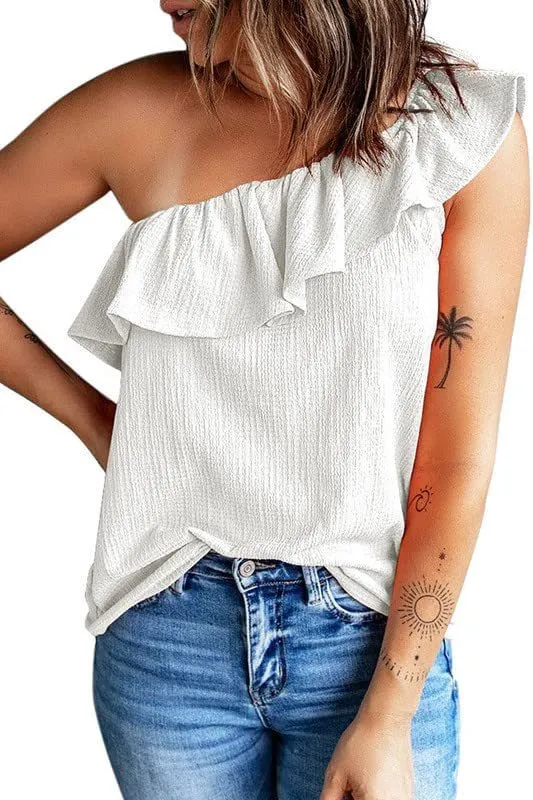 Pure Color Ruffles Pleated Vest White - Shop at LoveMi