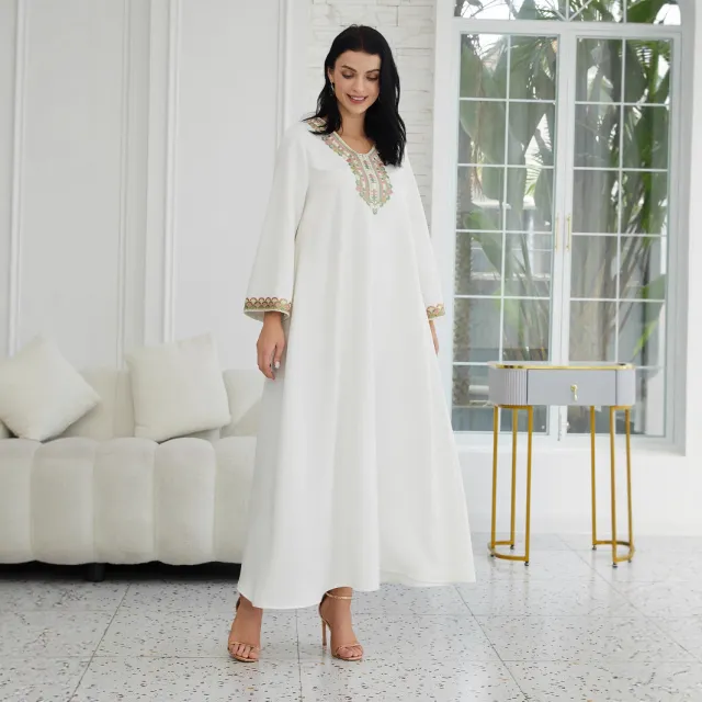 Muslim Women's Wear Fashion Stitching Lace Abaiya Robe White - Shop at LoveMi