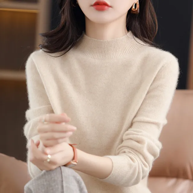 Fashion Women's Mock Neck Sweater Beige - Shop at LoveMi