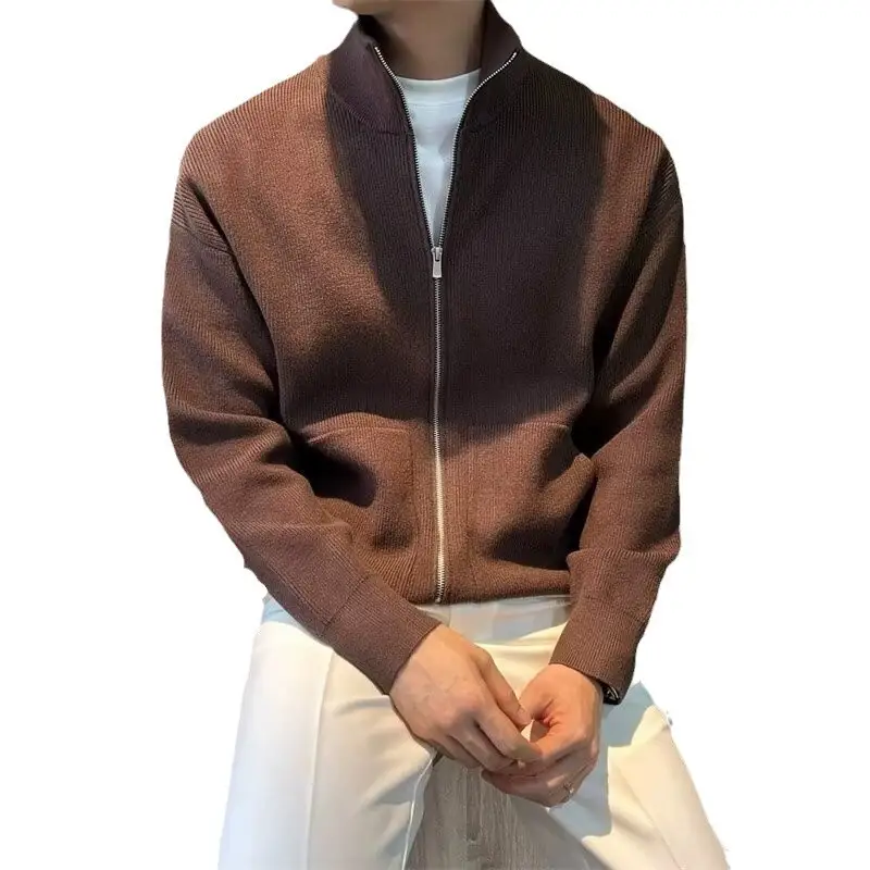 Versatile Zipper Cardigan Men's Knitted Shirt Autumn And Winter British Slim-fitting Sweater
