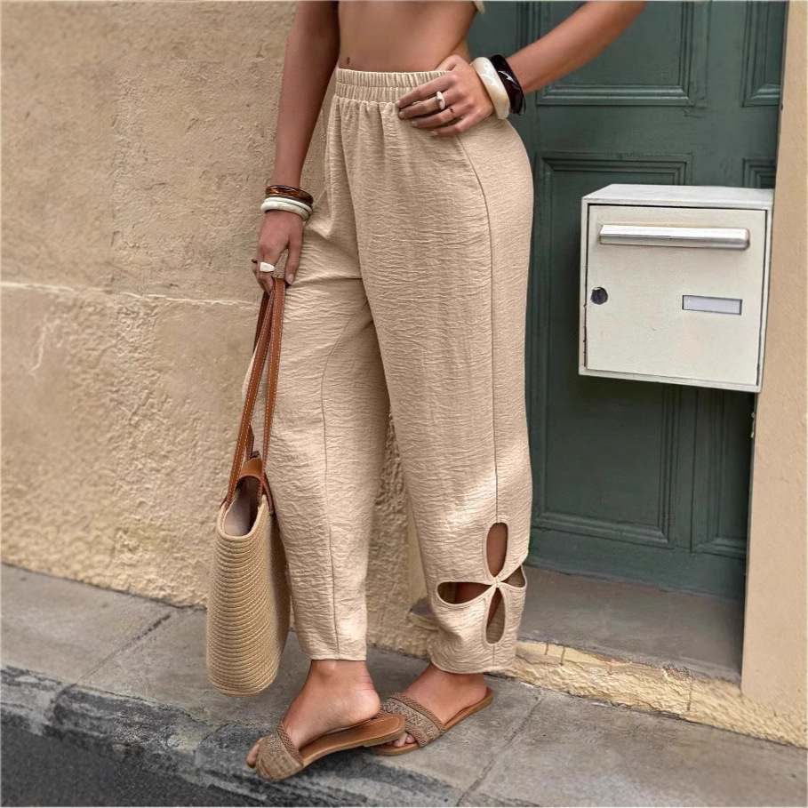 Everyday Side-pocket Hollow-out Full-length Comfortable Womens Pants 2