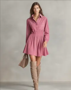 Women's Fashion Long-sleeve Single-breasted Shirt Dress - Red - View 1