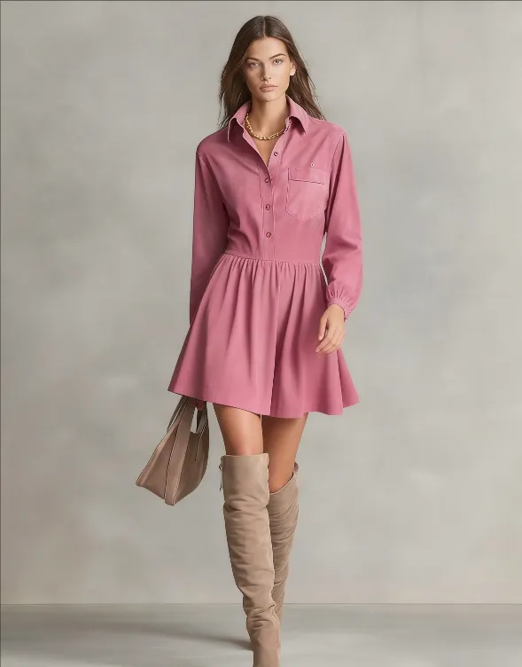 Women's Fashion Long sleeve Single breasted Shirt Dress Red - Shop at LoveMi