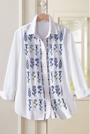 Womens Long-sleeve Shirt With A Simple Floral Print Top