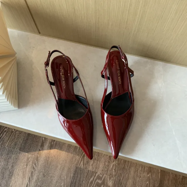 Closed Toe Sandals Women's Stiletto Heel Pointed Toe Low cut Shoes Red - Shop at LoveMi