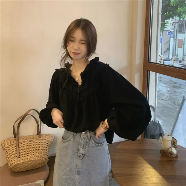 Spring And Autumn New French Retro Design Niche Long Sleeve Black - Shop at LoveMi