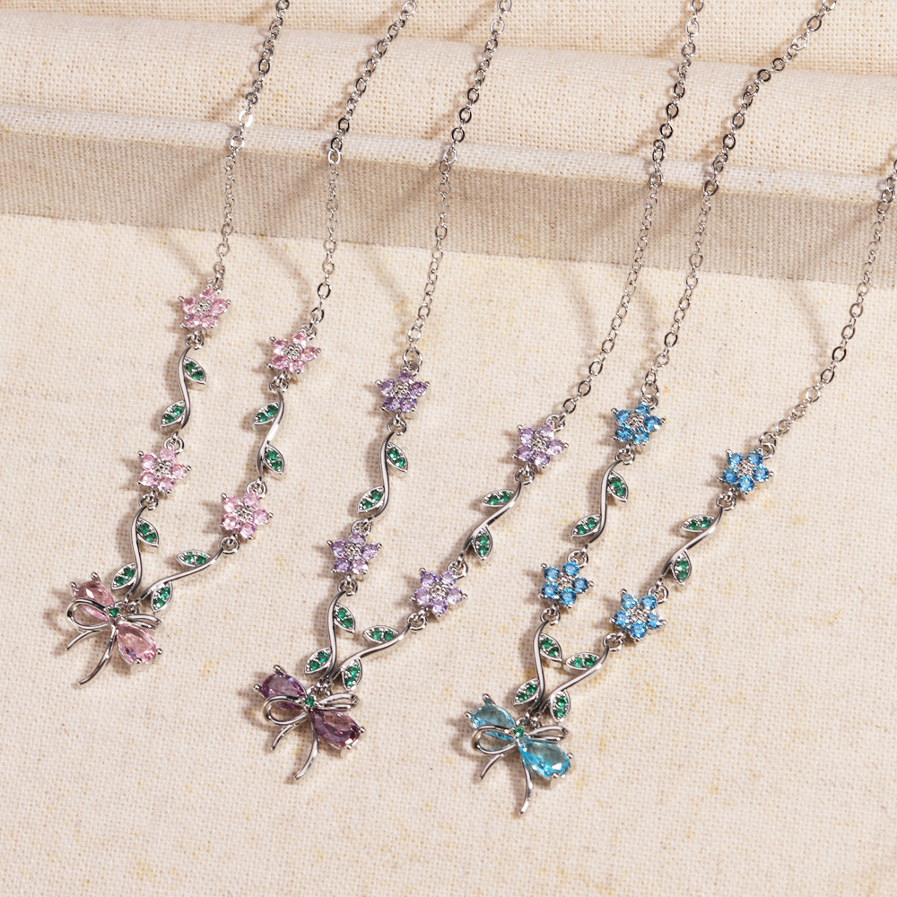 Zircon Bow Necklace For WomenAll-Match Clavicle Chain For BFFs