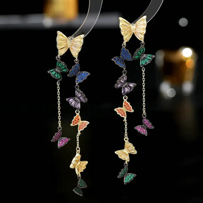 Silver Needle Elegant Zircon Inlaid Modified Face Earrings Long