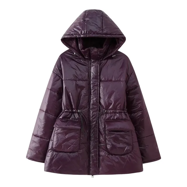 Casual Hooded Solid Color Zipped Cotton padded Jacket Purple - Shop at LoveMi