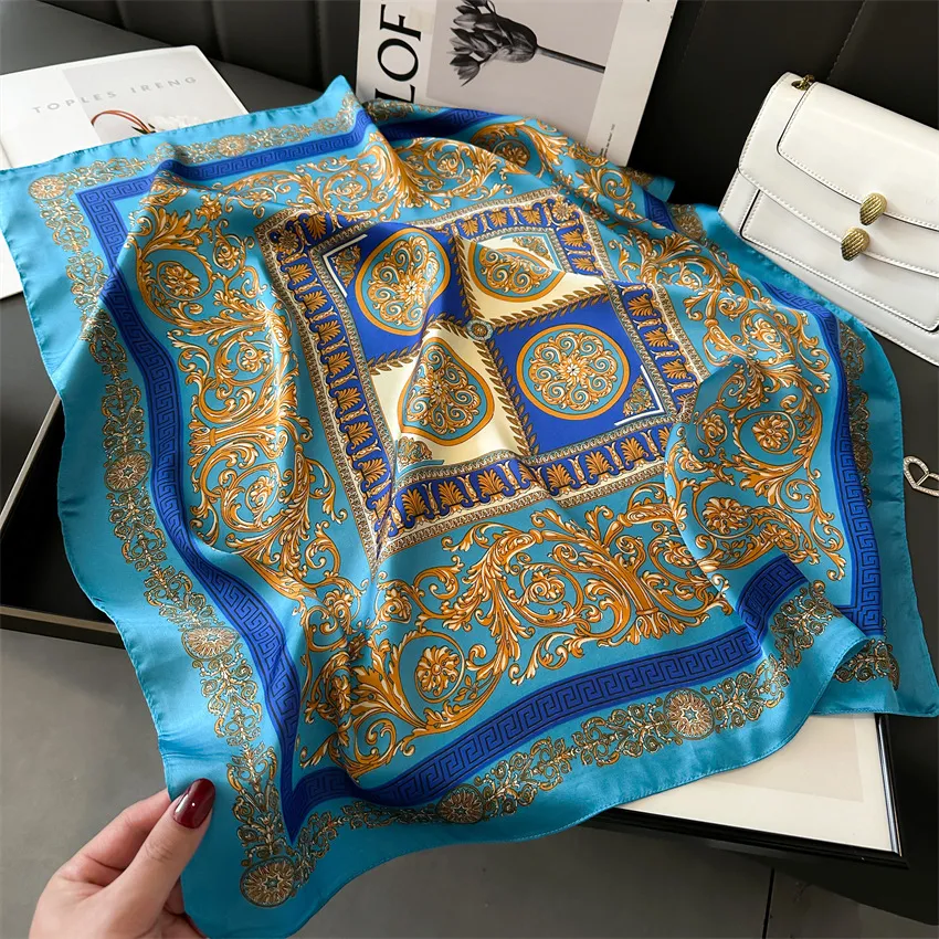 Light Luxury Temperament Silk Scarf 70cm Shawl For Women - Blue