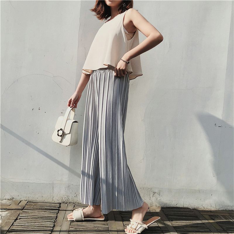 Title 10, High waist pleated chiffon wide-leg pants