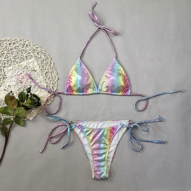 Gradient Snakeskin Print Patent Leather Cloth Triangle Bag Banded Bikini 240849 Gradient Snake Pattern - Shop at LoveMi