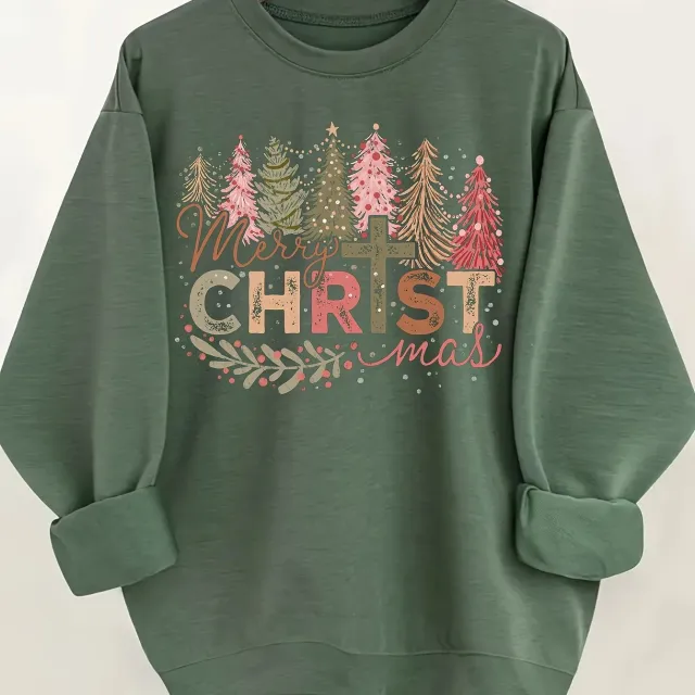 Christmas European American Fashion Floral Print Women's Sweater Olive Green - Shop at LoveMi