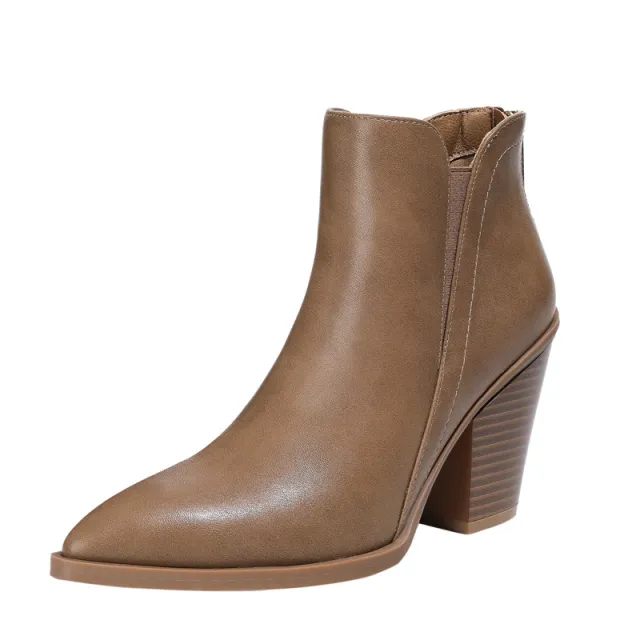 Thick High Heel Martin Boots New Winter Slimming Back Zipper Non slip Female Boots Camel - Shop at LoveMi
