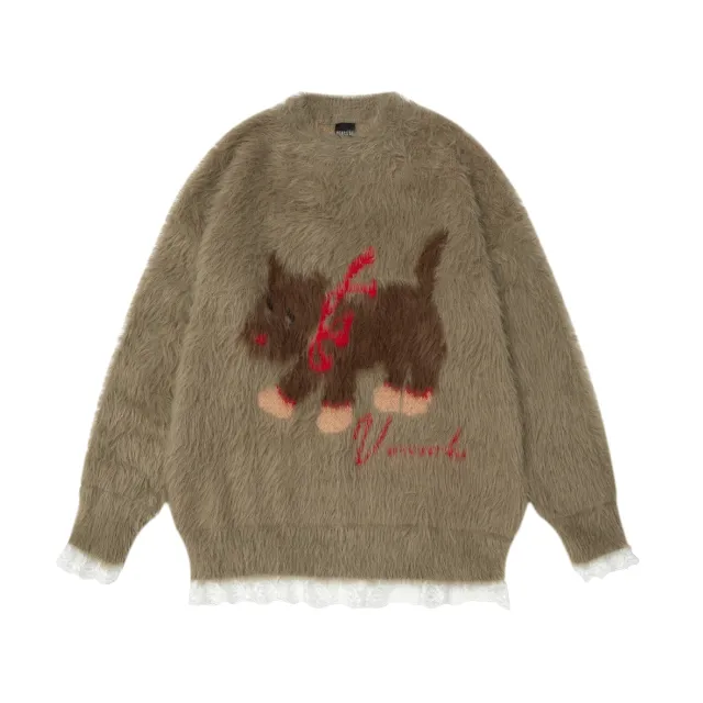 Idle Style Dog American Retro Easy Matching Pullover Sweater Coffee - Shop at LoveMi
