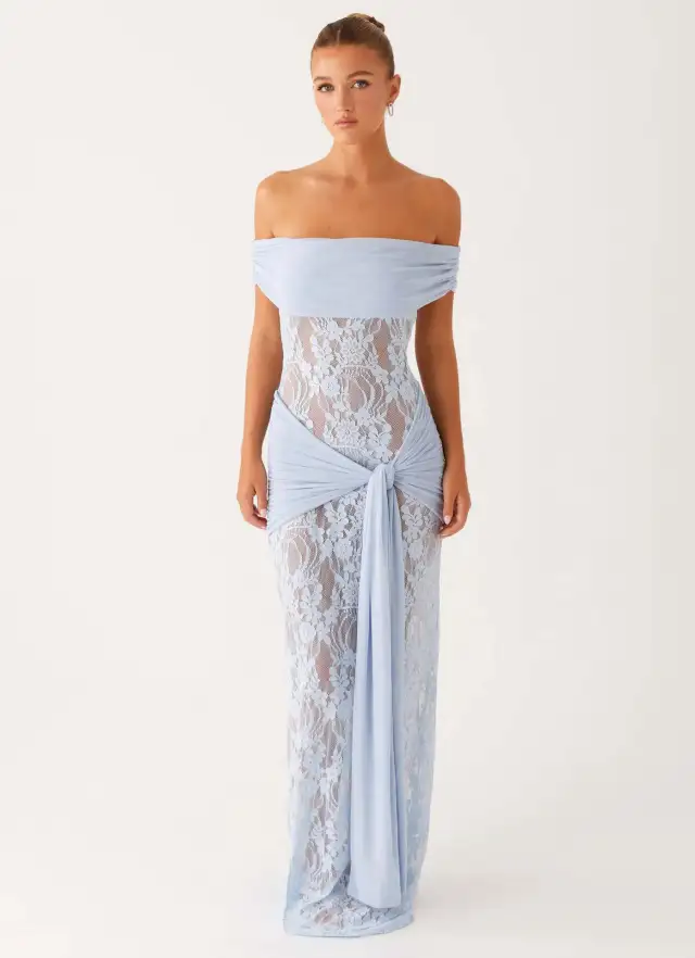Sexy Lace Cutout See through Ribbon Sheath Dress Blue - Shop at LoveMi