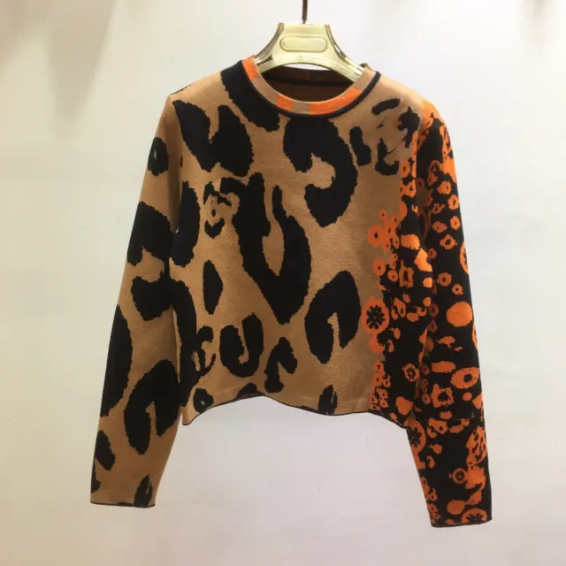 Autumn And Winter Letter Flower Contrast Color Long Sleeves Knitted Sweater Khaki - Shop at LoveMi
