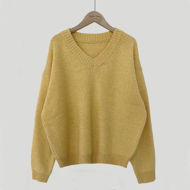 South Korea Basic Style V neck Pullover Sweater Thermal Knitting Yellow - Shop at LoveMi