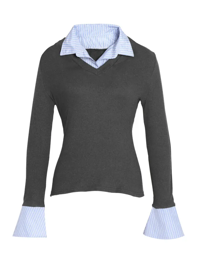 Women's Long sleeved Sweater Shirt All matching Gray - Shop at LoveMi