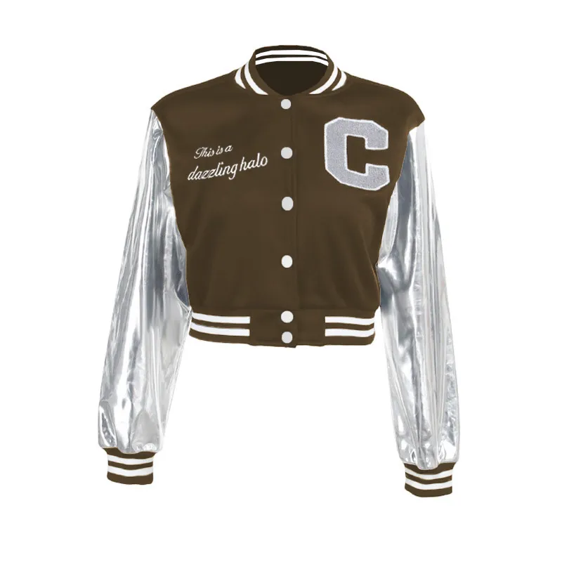 Fashion Street Stitching Embroidered Three-dimensional Coat For Women - Brown