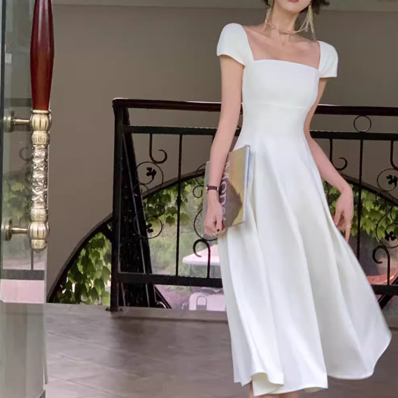 New A- Line French Waist Slimming High Sense Elegant Long Dress