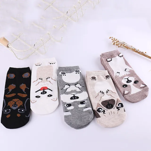 Socks Europe, America, Japan And South Korea Cartoon Straight Dog Invisible Low Cut Socks Cotton Comfortable Personality Socks For Women Gray - Shop at LoveMi