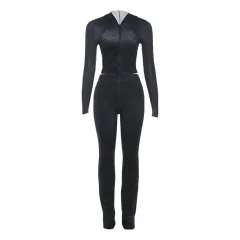 Leopard Print Sporty Slim-fit Pants Two-piece Set - Black - View 1