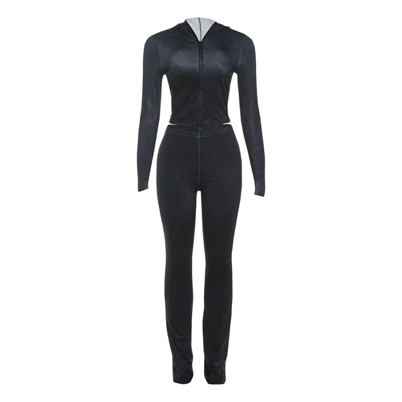 Leopard Print Sporty Slim-fit Pants Two-piece Set - Black